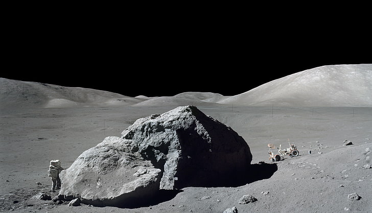 gray rock, Apollo, Moon, landscape, astronaut, space, photography, HD wallpaper