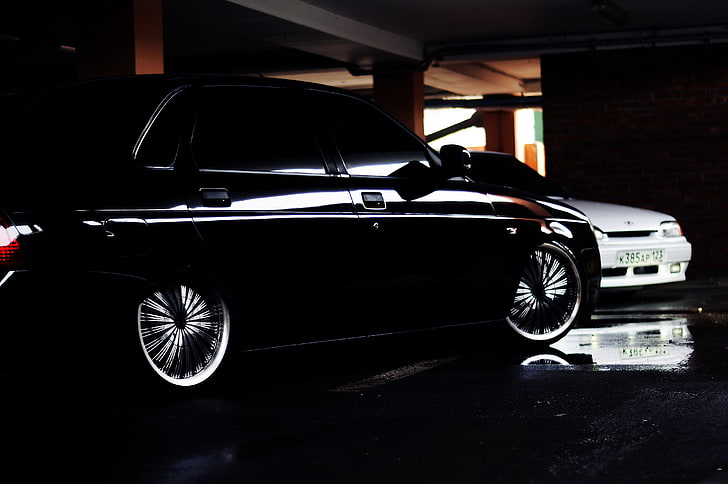 black sedan, Lada, Priora, stance, Vaz, 2170, 2115, car, transportation, HD wallpaper