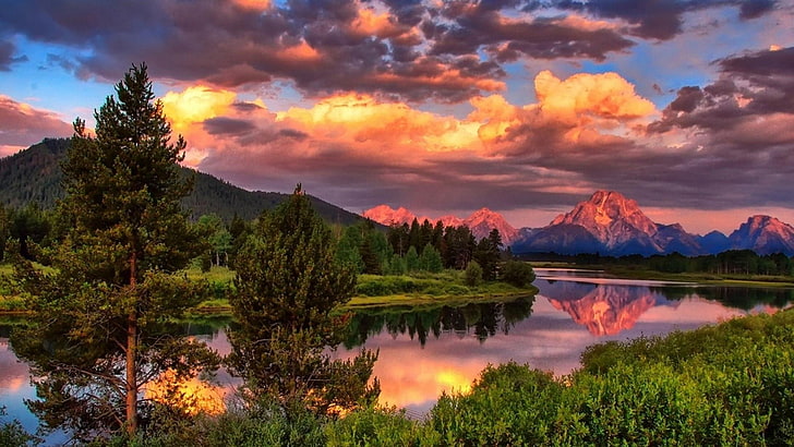 reflection, nature, sky, wilderness, mount scenery, lake, wyoming, HD wallpaper