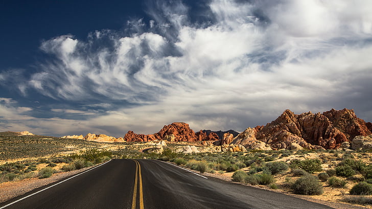 photo of roadway toward mountains during daytime, Las Vegas, 4k, HD wallpaper
