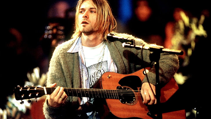 Kurt Cobain, Nirvana, MTV Unplugged, music, musical instrument, HD wallpaper