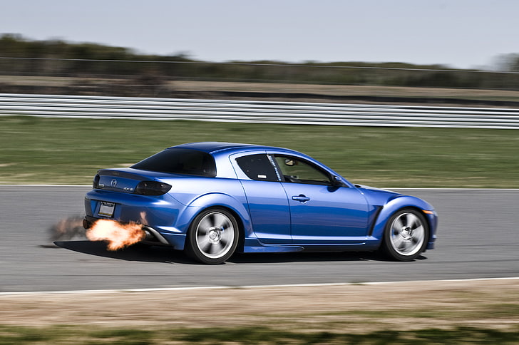 blue, flame, tuning, speed, mazda, rx-8