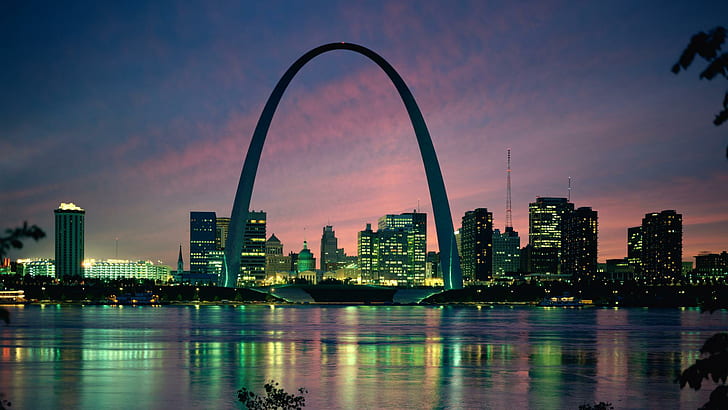 St Louis Arch Buildings Night HD, cityscape, HD wallpaper