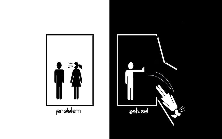 Problem Solved, funny, couple, black, white, photo, HD wallpaper