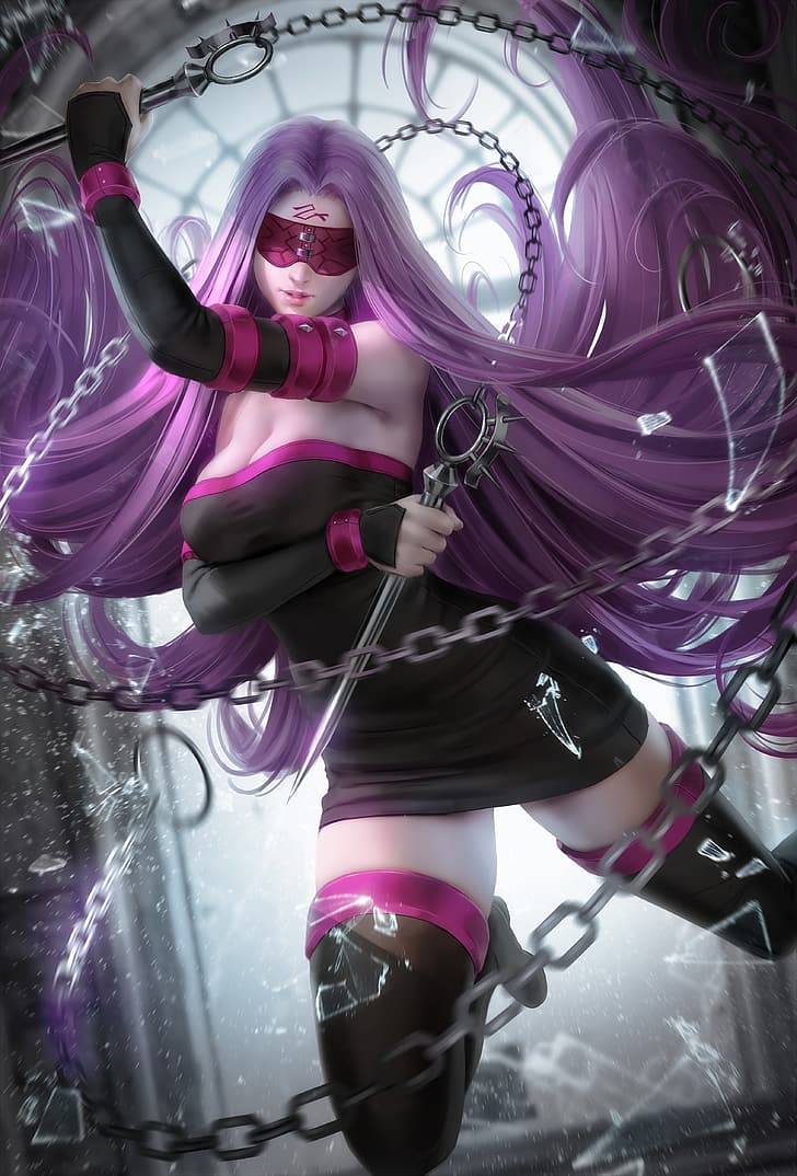 Rider (Fate/Stay Night), Fate Series, anime, anime girls, purple hair, HD wallpaper
