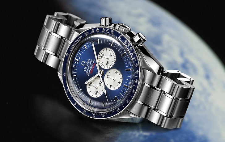 silver-colored Omega chronograph watch with link bracelet, speedmaster Professional, HD wallpaper