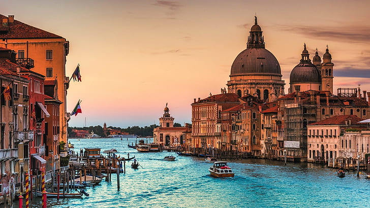 venice, italy, canal, grand canal, sunset, europe, canal grande, HD wallpaper