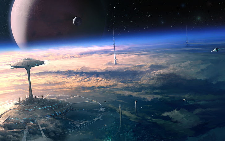 blue planet illustration, digital art, space, science fiction