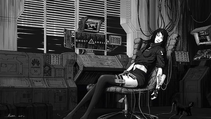 anime girls, futuristic, gun, weapon, Ghost in the Shell, Kusanagi Motoko, HD wallpaper