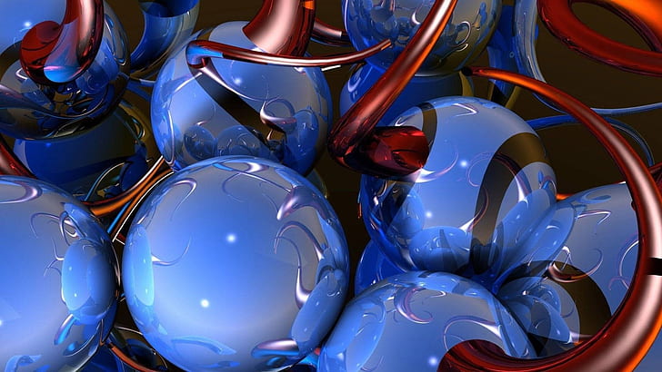 Glossy Blue Spheres, 3d and abstract, HD wallpaper