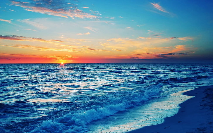 beach shore, sunset, coast, waves, sea, sky, beauty in nature, HD wallpaper