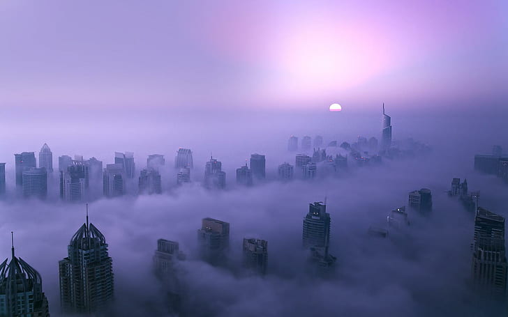 Buildings Skyscrapers Purple Dubai Sunset Free Desktop Background