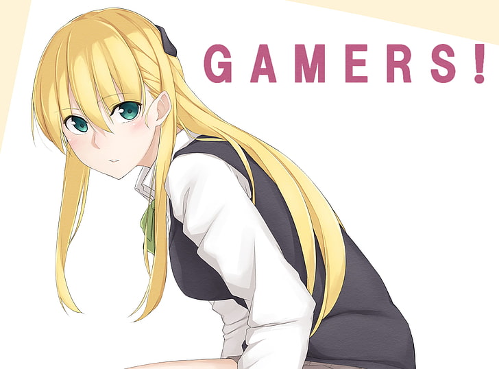 gamers!, anime girls, Karen Tendou, white background, text, HD wallpaper