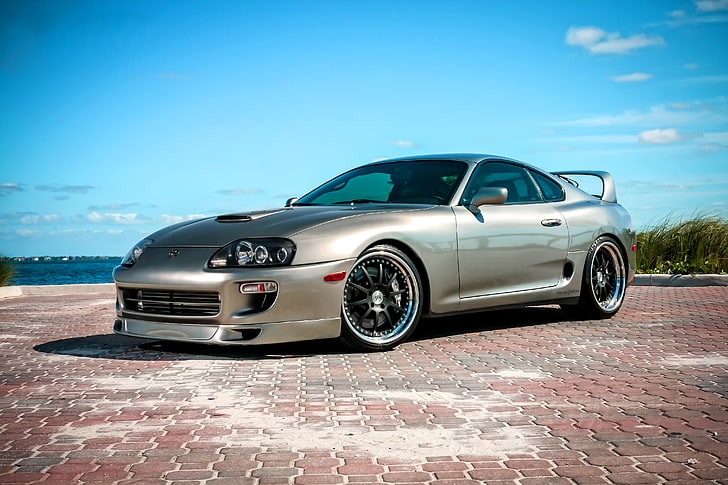 gray Toyota Supra coupe, the sky, clouds, pavers, car, land Vehicle