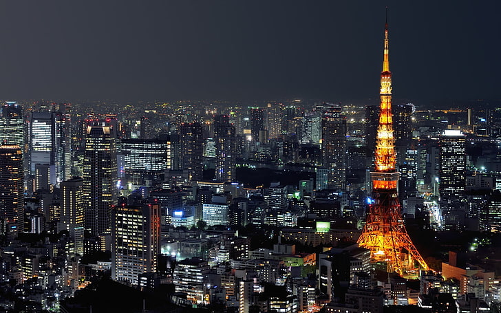 Tokyo Tower, Japan, photography, cityscape, urban, building, night