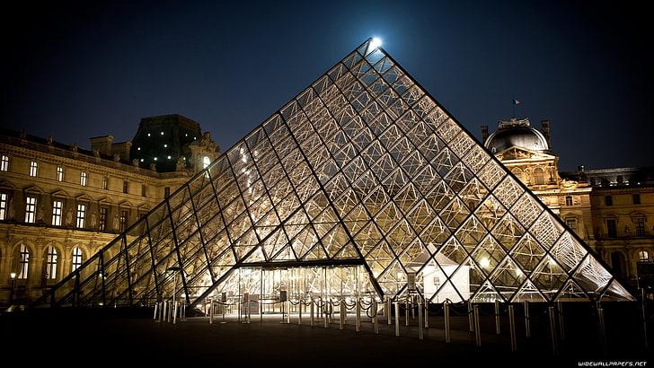 Louvre, Paris, France, pyramid, architecture, museum, night, built structure, HD wallpaper