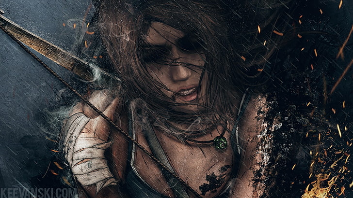Tomb Raider digital wallpaper, Lara Croft, long hair, hairstyle