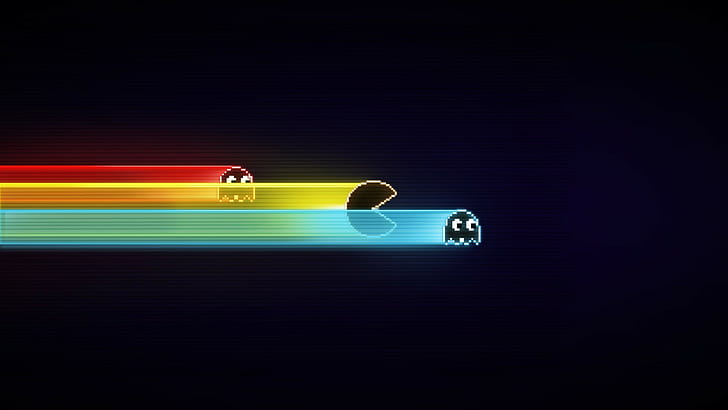Pacman, minimalism, black, GameBoy, blue, video games, old games, HD wallpaper