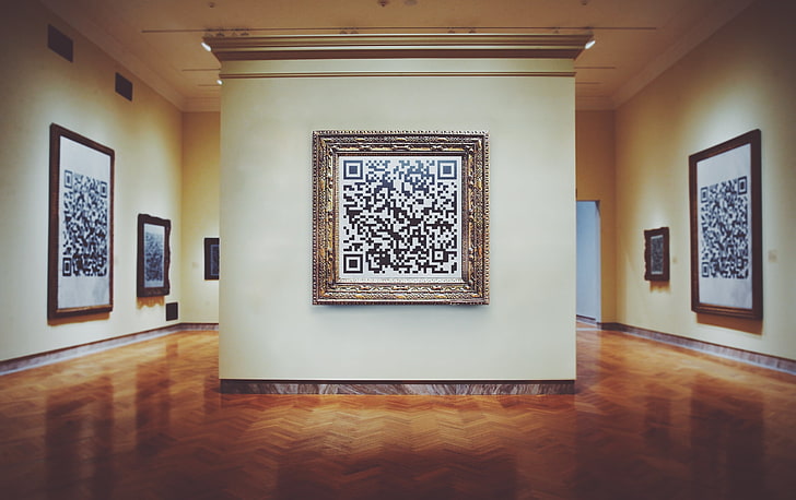 QR code painting, picture, Museum, Mona Lisa, indoors, architecture, HD wallpaper