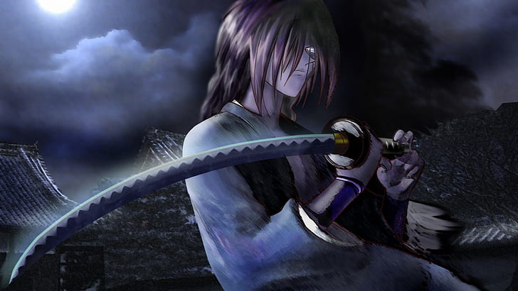 sword, night, Himura Kenshin, katana, Rurouni Kenshin, Samurai X, HD wallpaper
