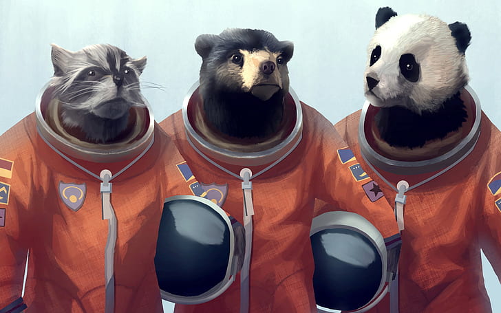 animals, artwork, bears, cosmonaut, creative, fandom, furry, HD wallpaper