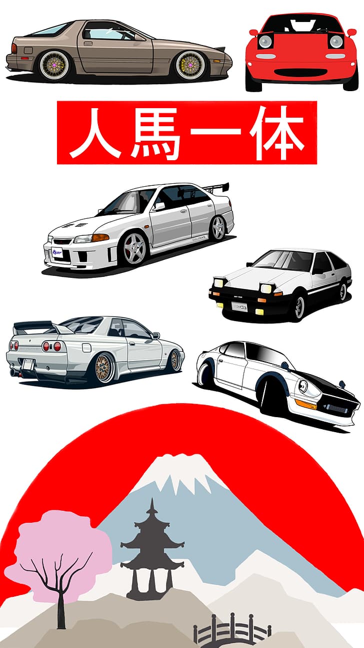 JDM, Japanese cars, Mount Fuji, sports car, Mitsubishi Lancer