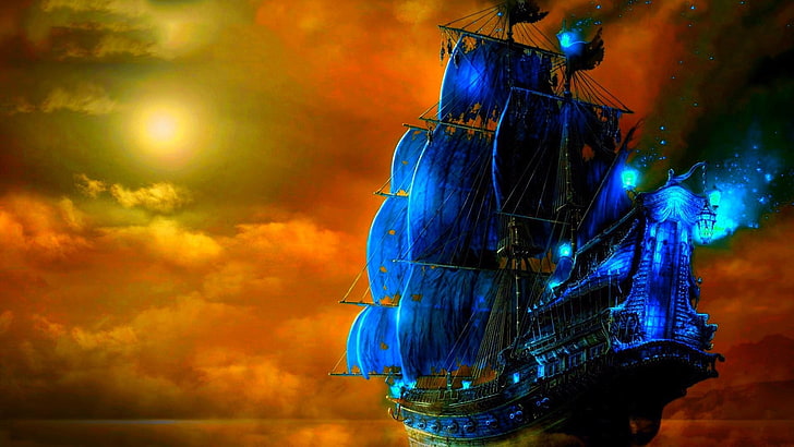 HD wallpaper: pirate ship, fantasy art, sailing ship, mast, sea, night,  illuminated | Wallpaper Flare