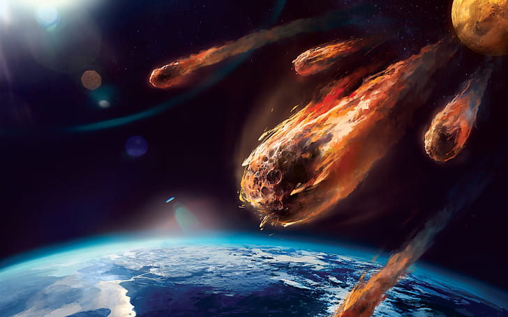 Art painting, meteor, planet, atmosphere, friction, fire, HD wallpaper
