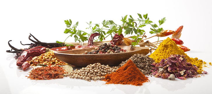 assorted seasoning lot, sesame, bowl, spices, black pepper, red pepper, HD wallpaper