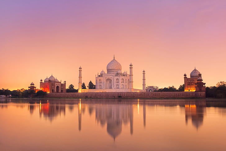 Agra, 4K, India, Yamuna river, Taj Mahal
