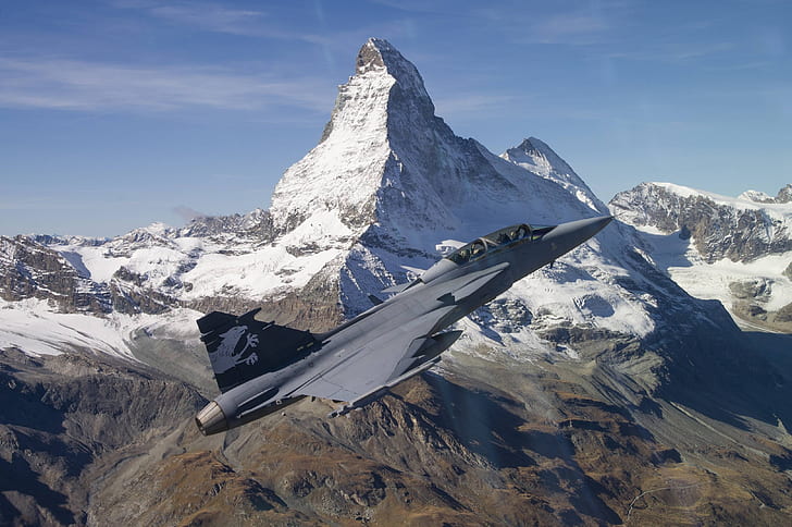 Switzerland, Mountain, Gripen, JAS 39, Matterhorn, The Pennine Alps, HD wallpaper