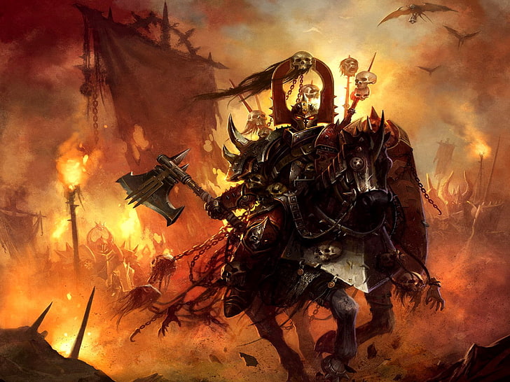 warlord illustration, warrior, Warhammer, knight, chaos, the champion of Khorne