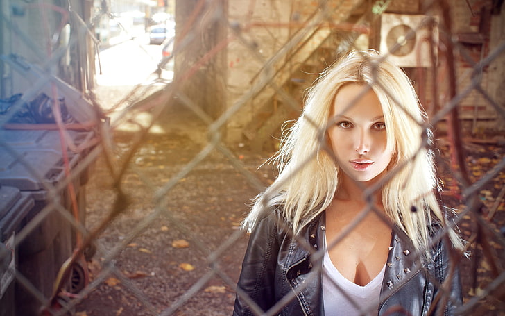 women, blonde, leather jackets, young adult, hair, young women, HD wallpaper
