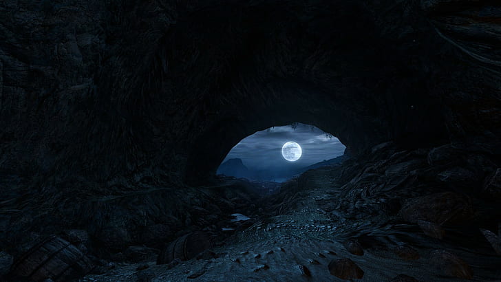 Cave Moon Dark HD, video games, HD wallpaper