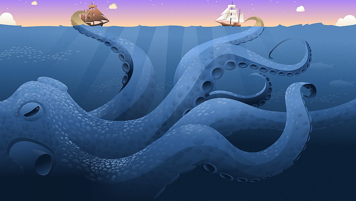 browser, kraken, norway, opera, ships, web, water, sea, animals in the wild, HD wallpaper