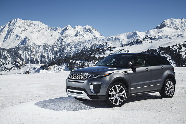 gray Land Rover Evoque SUV, range rover, snow, side view, car