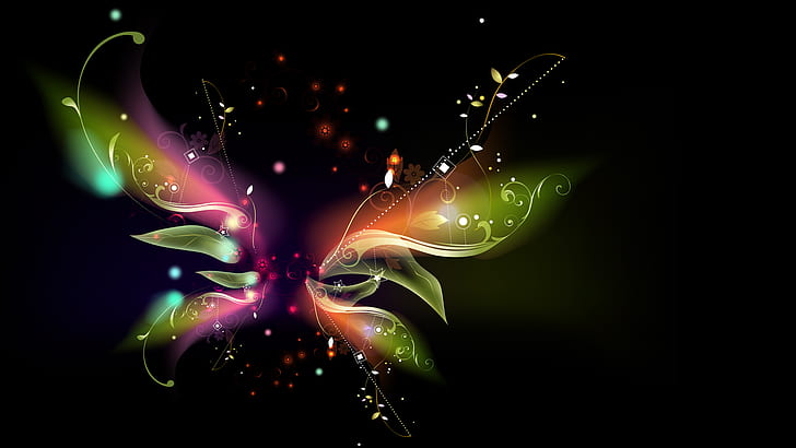 abstract, vector, black background, butterfly, digital art