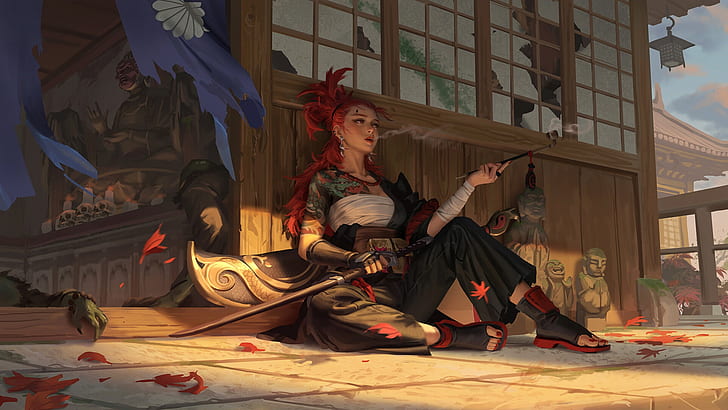 HD wallpaper: Fantasy, Women Warrior, Asian, Girl, Red Hair, Sword, Tattoo  | Wallpaper Flare