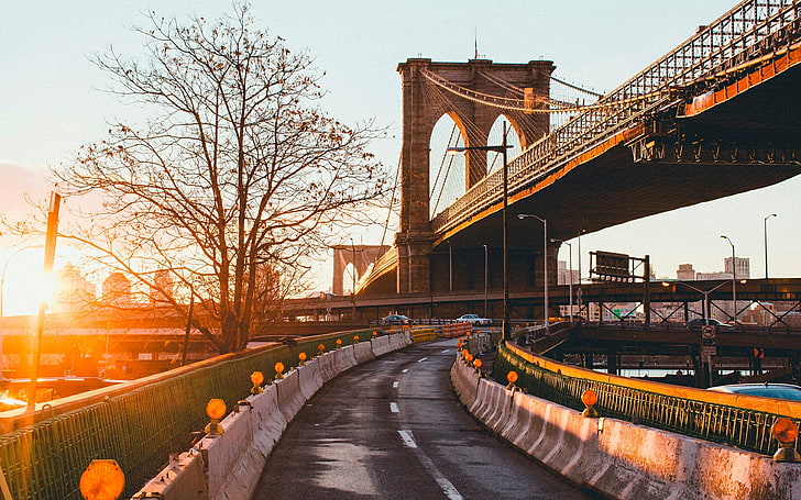 gray asphalt road, landscape, bridge, sunlight, New York City