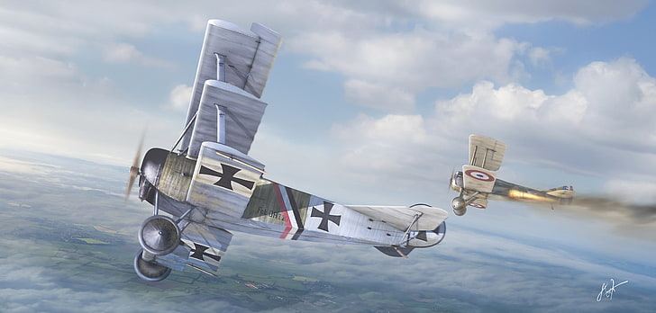 two biplanes digital wallpaper, the sky, aviation, art, the British