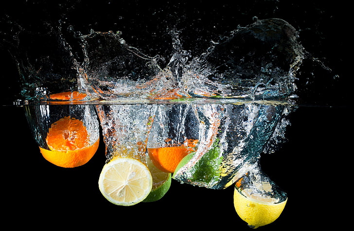 orange, lime, and lemon fruits, water, squirt, citrus, citrus Fruit, HD wallpaper