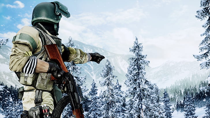 gun, game, forest, soldier, blizzard, weapon, Battlefield, snow, HD wallpaper