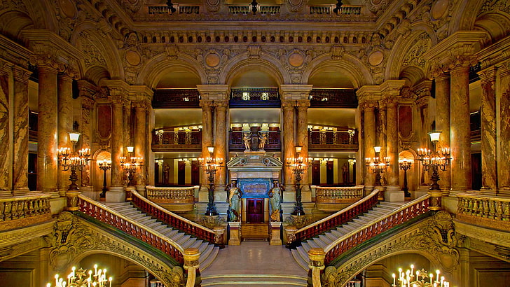 brown hall stair, France, Paris, ladder, stage, theatre, Palais Garnier