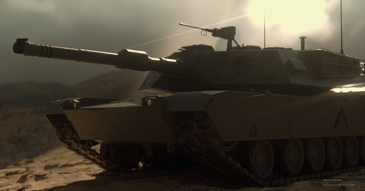 tank, military, landscape, low quality terrain, desert, render, HD wallpaper