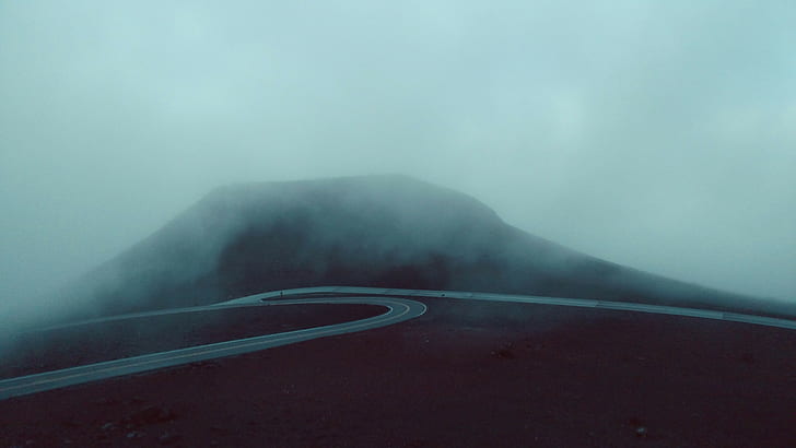 nature, landscape, road, mist, blue, HD wallpaper