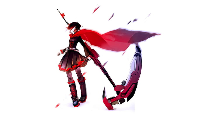 girl carrying scythe illustration, red, RWBY, anime, Ruby Rose (character)