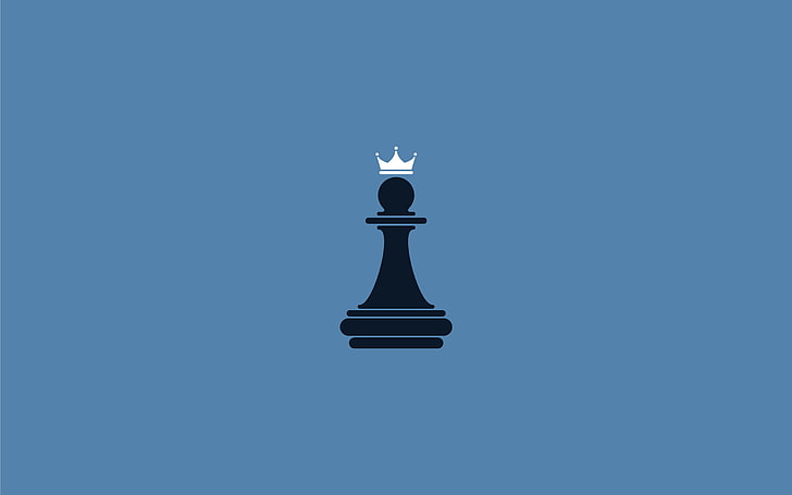 blue background, minimalism, pawns, chess, crown