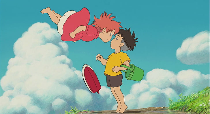 two boy and girl anime characters illustration, Ponyo (Movie)