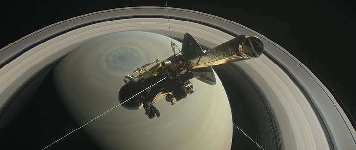 gray satellite, NASA, Saturn, Cassini, orbits, space, spaceship