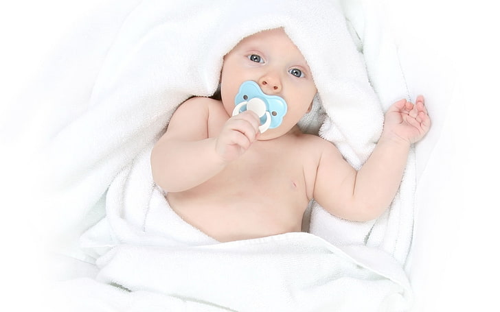 white and blue pacifier, child, baby, diaper, cute, small, innocence, HD wallpaper